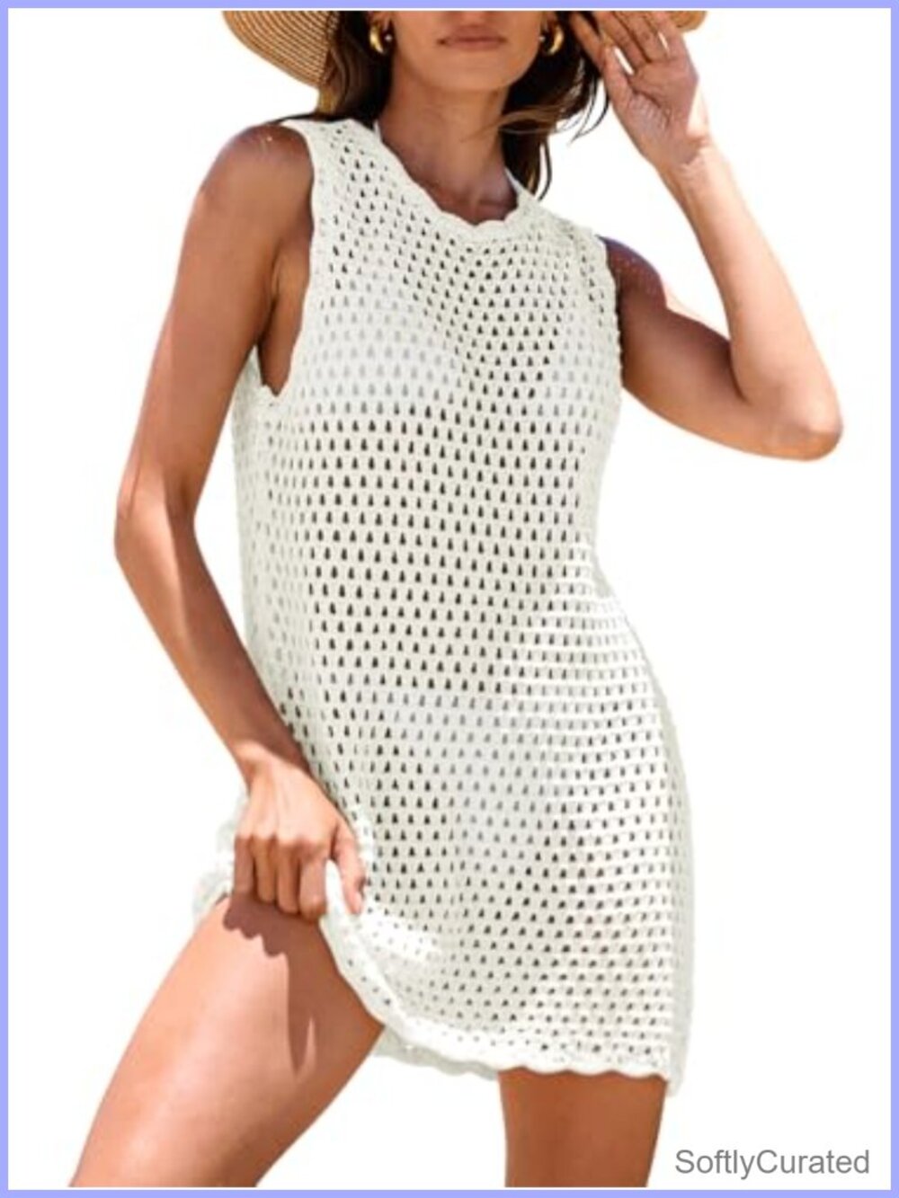 Crochet Mini Dress Swimsuit Coverup Sleeveless Beach Pool